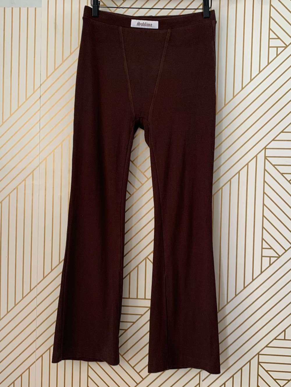 High Rack Studios Sublime Rib Ribbed Cotton Flare Pants high waist brown 12